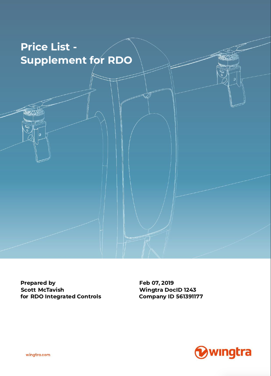 Wingtra Price List (RDO) Photo